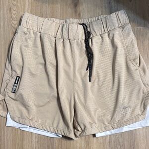 Youngla Beige Athletic Mesh Shorts with Drawstring